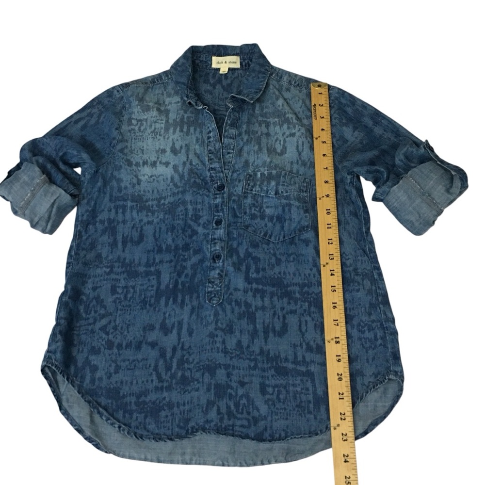 Cloth & Stone Blue Tencel Roll Tab 3/4 Button Pullover Shirt - Women’s XS - Picture 5 of 14